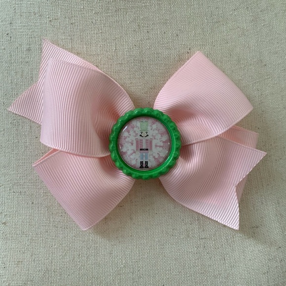 Artisan Hand Crafted Pink Hair Bow Holiday Nutcracker - Picture 1 of 7